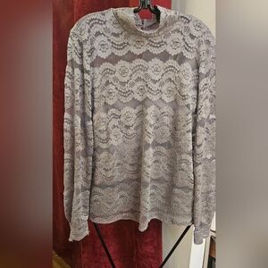 Elegant Lace Long Sleeve Top - Silver/ Gray